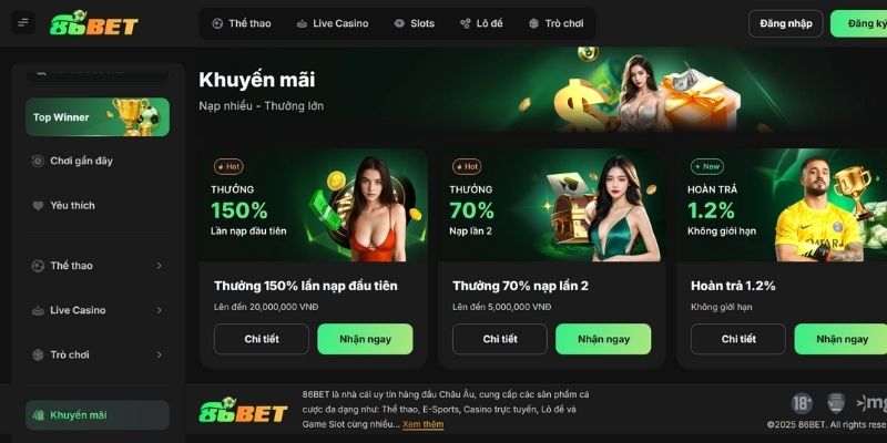 Khuyến mãi độc quyền tại 86Bet khi đăng ký qua BongdaNET