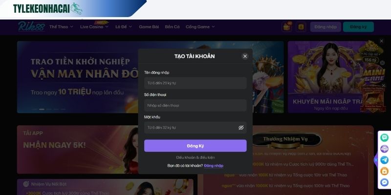 Tạo tài khoản chơi mới nhanh chóng trong 1 cú click