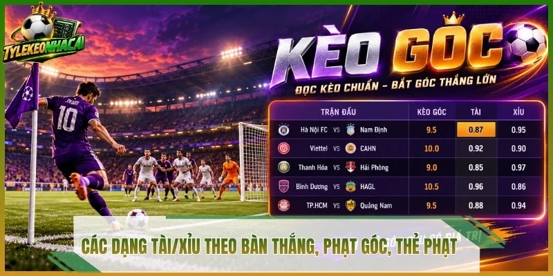 Các dạng Tài/Xỉu theo bàn thắng, phạt góc, thẻ phạt