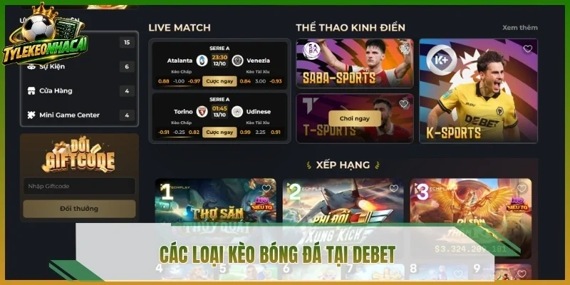 Các loại kèo bóng đá tại Debet