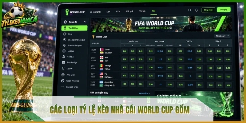 Các loại tỷ lệ kèo nhà cái World Cup gồm