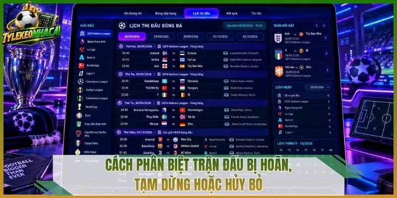 Cách phân biệt trận đấu bị hoãn, tạm dừng hoặc hủy bỏ