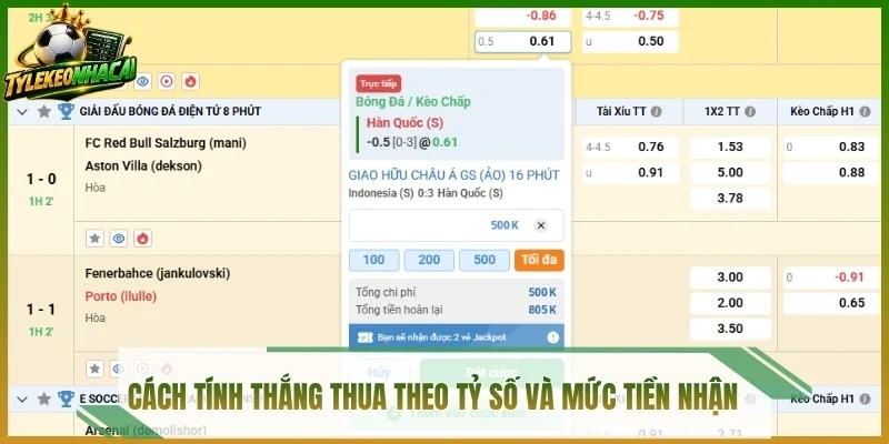 Cách tính thắng thua theo tỷ số và mức tiền nhận