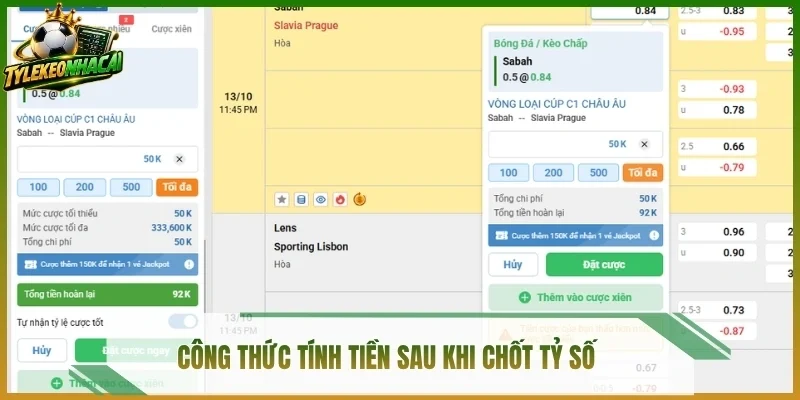 Công thức tính tiền sau khi chốt tỷ số 