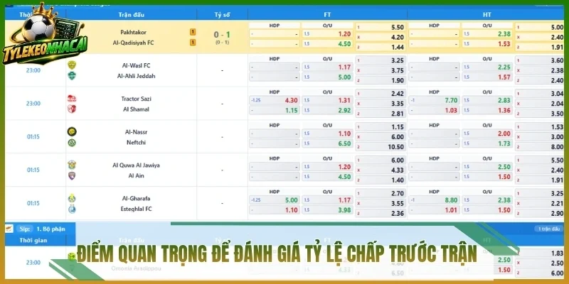 Điểm quan trọng để đánh giá tỷ lệ chấp trước trận