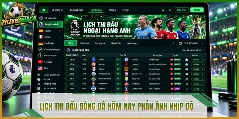 Lịch thi đấu bóng đá hôm nay phản ánh nhịp độ 